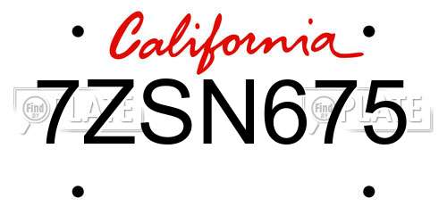 7ZSN675 California License Plate