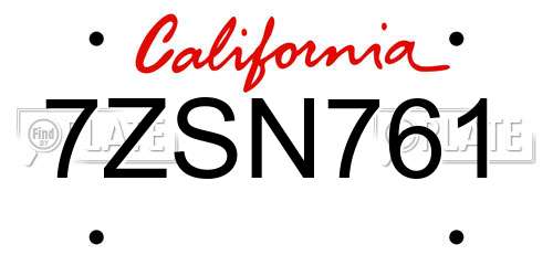 7ZSN761 California License Plate