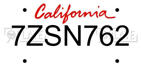7ZSN762 California License Plate