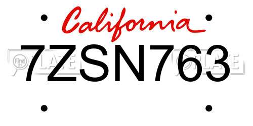 7ZSN763 California License Plate