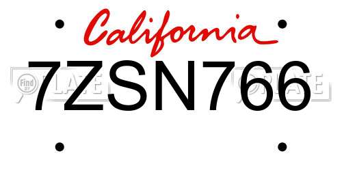 7ZSN766 California License Plate