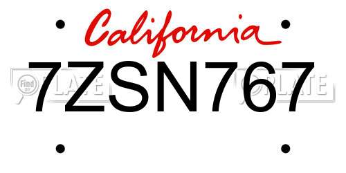 7ZSN767 California License Plate