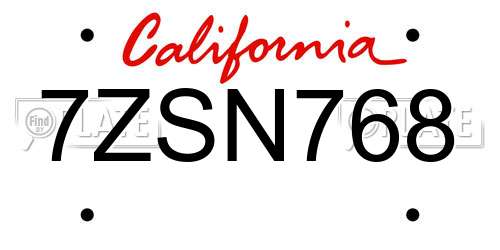 7ZSN768 California License Plate