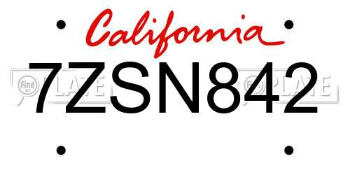 7ZSN842 California License Plate