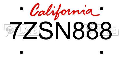 7ZSN888 California License Plate