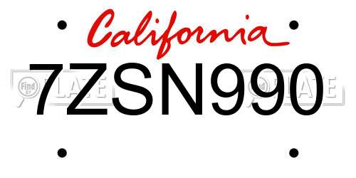 7ZSN990 California License Plate