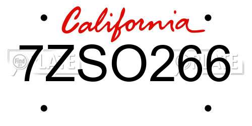 7ZSO266 California License Plate
