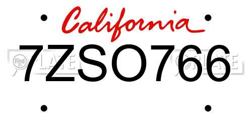 7ZSO766 California License Plate