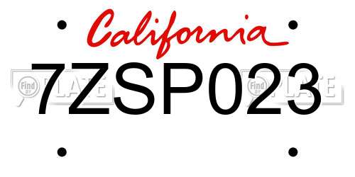 7ZSP023 California License Plate