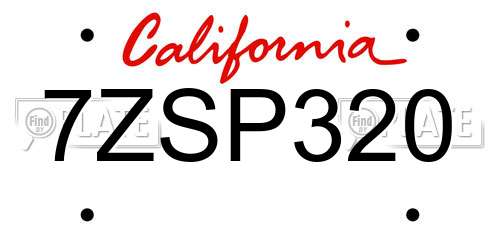 7ZSP320 California License Plate