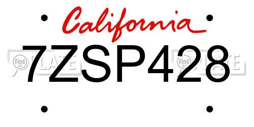 7ZSP428 California License Plate