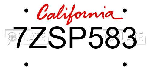 7ZSP583 California License Plate