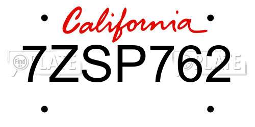 7ZSP762 California License Plate
