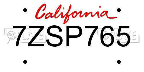 7ZSP765 California License Plate
