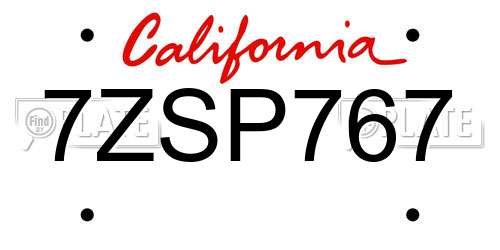 7ZSP767 California License Plate