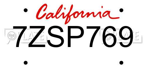 7ZSP769 California License Plate