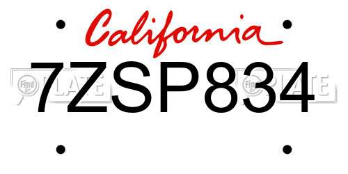 7ZSP834 California License Plate