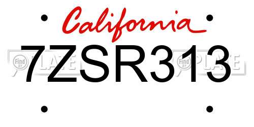7ZSR313 California License Plate