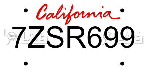 7ZSR699 California License Plate