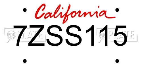7ZSS115 California License Plate