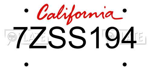 7ZSS194 California License Plate