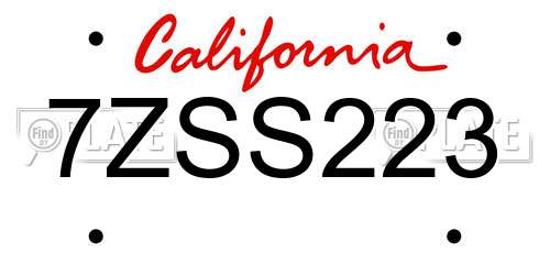 7ZSS223 California License Plate