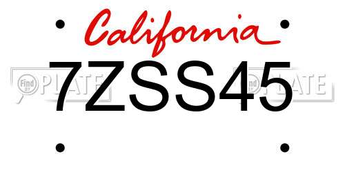 7ZSS45 California License Plate