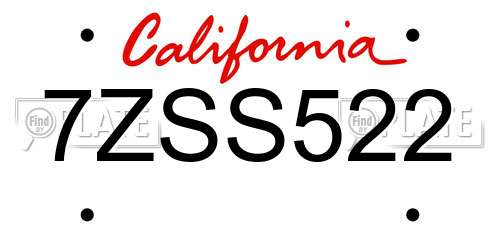 7ZSS522 California License Plate