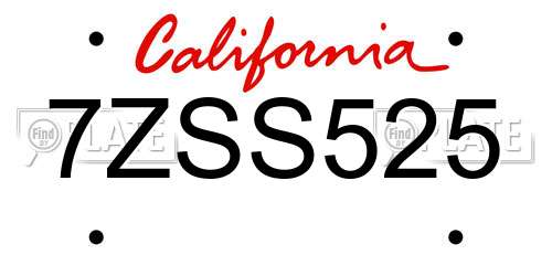 7ZSS525 California License Plate