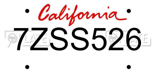 7ZSS526 California License Plate