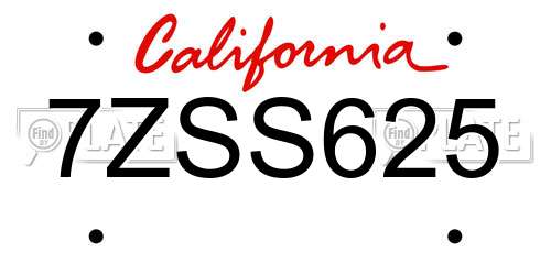 7ZSS625 California License Plate