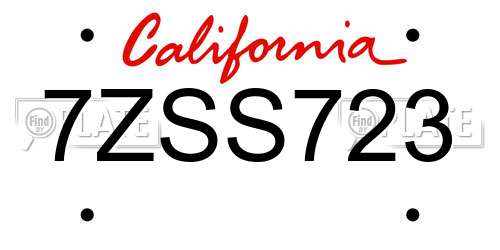 7ZSS723 California License Plate