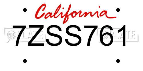 7ZSS761 California License Plate