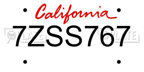 7ZSS767 California License Plate