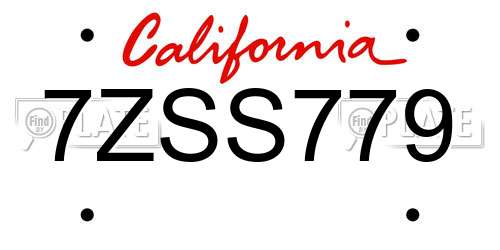 7ZSS779 California License Plate