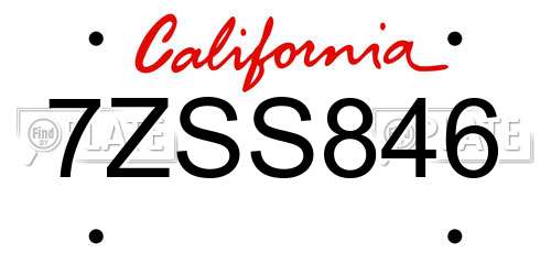 7ZSS846 California License Plate
