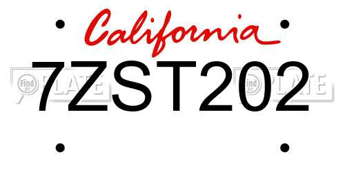 7ZST202 California License Plate