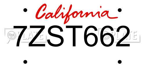 7ZST662 California License Plate