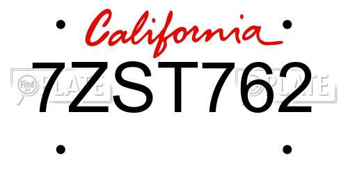 7ZST762 California License Plate