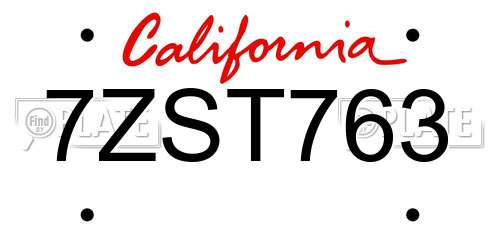 7ZST763 California License Plate