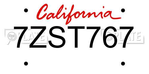 7ZST767 California License Plate