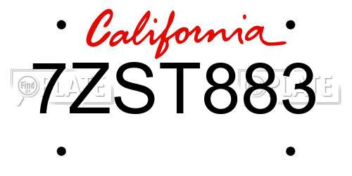 7ZST883 California License Plate