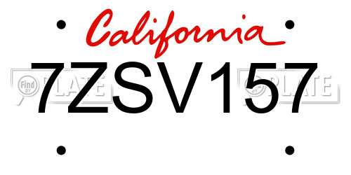 7ZSV157 California License Plate