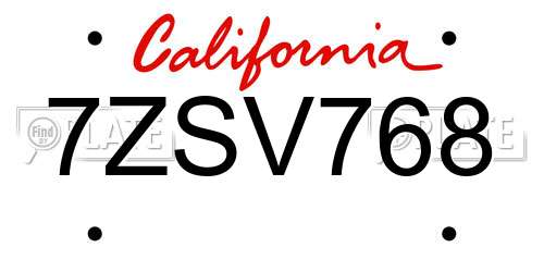 7ZSV768 California License Plate