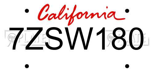 7ZSW180 California License Plate