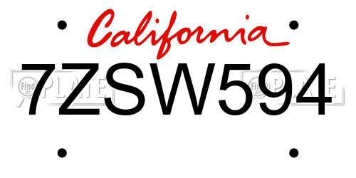 7ZSW594 California License Plate