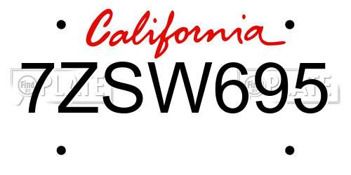7ZSW695 California License Plate