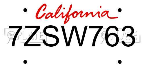 7ZSW763 California License Plate