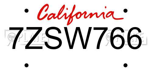 7ZSW766 California License Plate