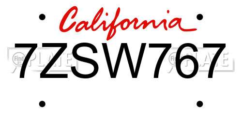 7ZSW767 California License Plate